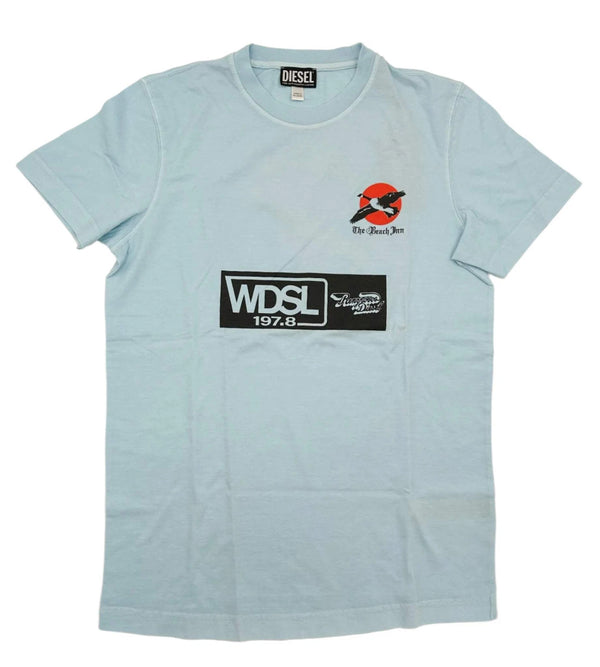DIESEL T-DIEGOR MENS BLUE T-SHIRT - SIZE: MEN L - LIGHT BLUE - Brand New