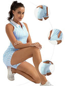 FKEEP WOMEN'S GOLF TENNIS DRESS V-NECK AND SHORTS WORKOUT SIZE M - BLUE PLAID - Brand New
