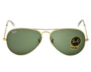 RAY BAN SUNGLASSES RB3025 AVIATOR CLASSIC GREEN LENSES 58MM UNISEX - GOLD/GREEN - Like New