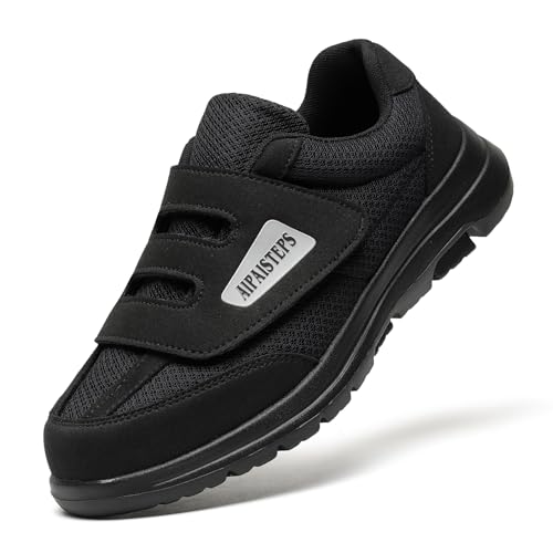 AIPAISTEPS MENS DIABETIC SHOES HOOK&LOOP STRAP WALKING SHOES - SIZE 11XW - BLACK - Like New