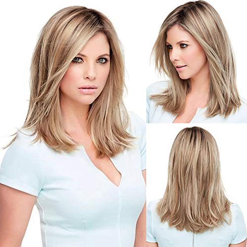 BLONDE UNICORN SHOULDER LENGTH STRAIGHT HAIR WIG :FIBER & REMY HUMAN HAIR - Like New