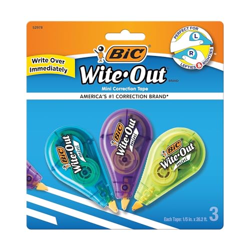 BIC WITE-OUT MINI CORRECTION TAPE 3/PACK WOTMP31-WHI - WHITE - Brand New