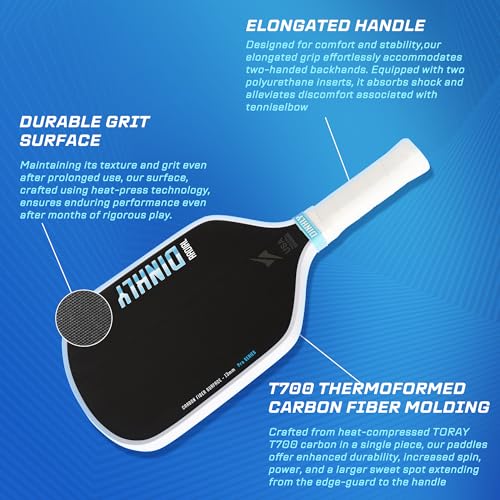 DINKLY RADIAL PRO PICKLEBALL PADDLE, T700 RAW CARBON FIBER - MATTE BLACK-13MM - Like New