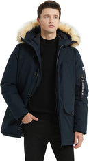 PUREMSX INSULATED EXPEDITION PARKA COAT HOODED WARM - SIZE: MEN SMALL - NAVY - Like New