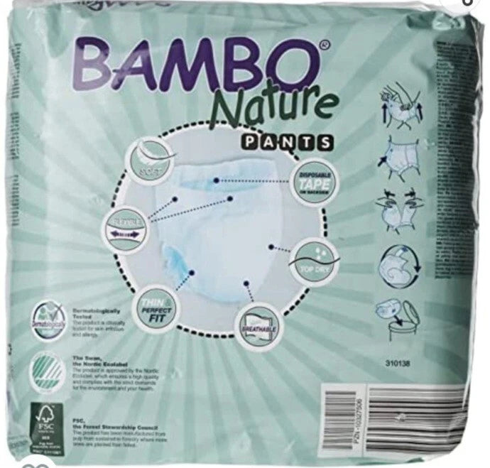 BAMBO NATURE BABY DIAPERS 20 TRAINING PANTS SIZE 5 (26-44 LB) FOR SENSITIVE SKIN - Brand New