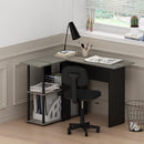 FURINNO ABBOTT L-SHAPE COMPUTER DESK WITH BOOKSHELF FRENCH OAK GRAY/BLACK - Like New