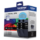 BROTHER® LC401 HIGH-YIELD INK CARTRIDGES PACK OF 2 LC401XL2PK - BLACK - Brand New