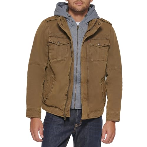 LM8RC364 LEVI'S MEN'S WASHED COTTON HOODED KHAKI/ SHERPA LINED 3XL - Brand New