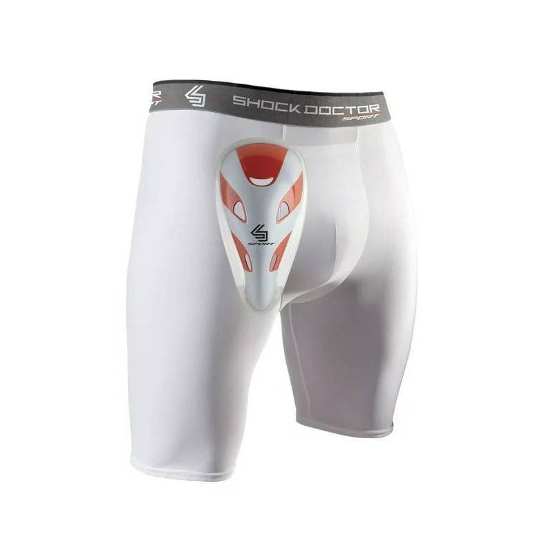 SHOCK DOCTOR YOUTH COMPRESSION SHORTS WITH PROTECTIVE CUPS - WHITE - Like New