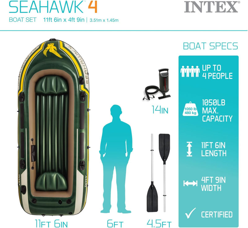 INTEX Seahawk 4 - Includes Deluxe Aluminum Oars and High-Output Pump - GREEN - Like New