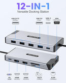 HOROTRE USB C HUB 12-IN-1 DOCKING STATION DUAL MONITOR 2 HDMI VGA RJ45 - SILVER - Like New