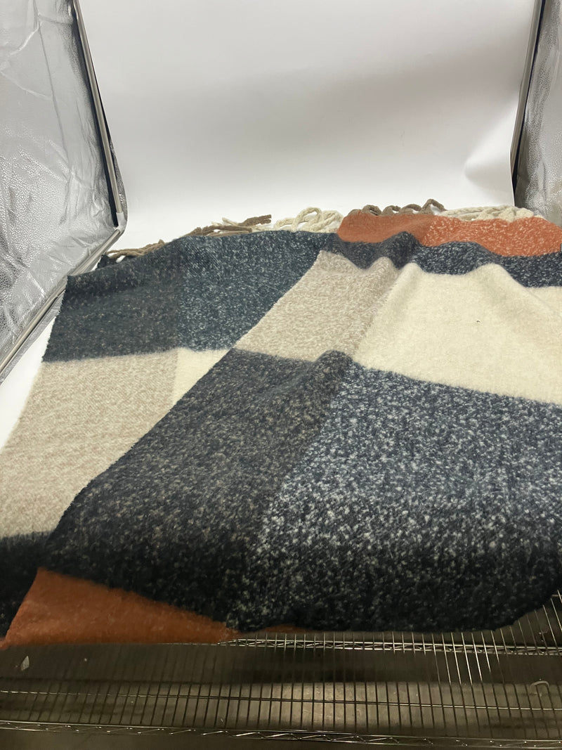 SCARF BLANKET SIZE 72IN X 18 IN - BIEGE/ ORANGE/ BLACK - Like New