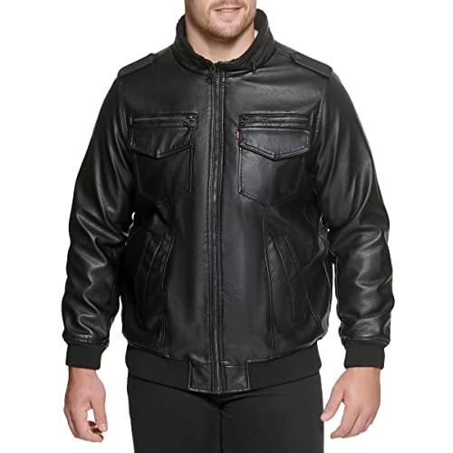LM8TU476 LEVI'S MEN FAUX LEATHER AVIATOR BOMBER JACKET SIZE 2XLT - BLACK - Brand New