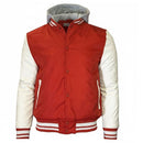 GALAXY BY HARVIC FORMAKER HOODED VARSITY JACKET DETACHABLE HOOD XL - RED/WHITE - Like New
