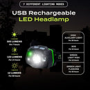 TOUGH LIGHT USB RECHARGEABLE LED HEADLAMP FLASHLIGHT WATERPROOF - GREEN - Like New