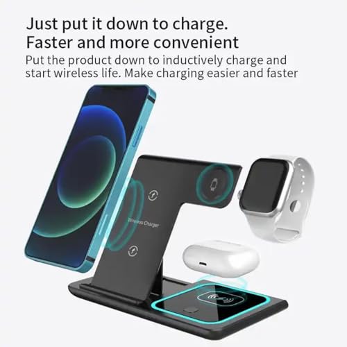 Wireless Charger 3 in 1 Wireless Charging Station Fast Wireless Charger - Black Like New