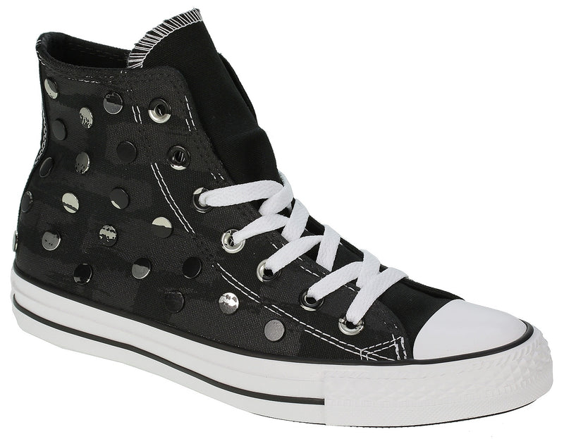 547265C CONVERSE CHUCK TAYLOR ALL-STAR WOMEN'S STUDDED HIGH TOP, SIZE 8 - BLACK Like New