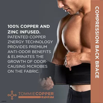 TOMMIE COPPER SPORT COMFORT BACK BRACE - SIZE: S/M - BLACK/COPPER - Like New