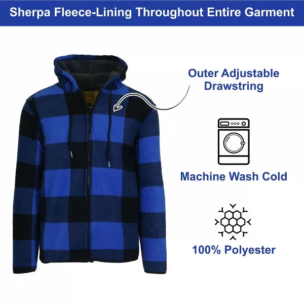 GALAXY J. COME MEN'S POLAR FLEECE PLAID HOODIE - SIZE: MEN S - BLUE - Brand New