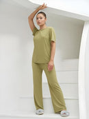TALMONT WOMEN'S PAJAMA SET SHORT SLEEVE 2 PIECE OUTFITS SIZE: WOMEN 2XL - HAKI - Like New