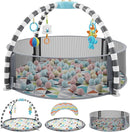 JOY AND LOTUS 5 IN 1 BABY PLAY GYM AND BALL PIT ACTIVITY GYM WITH 6 TOYS, BALLS - Like New