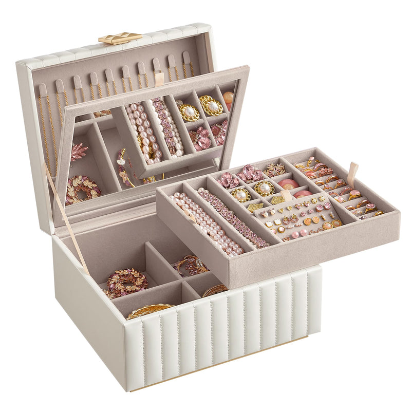 SONGMICS HOME 2-Tier Jewelry Box with Mirror, Jewelry Organizer UJBC182W01 - Like New
