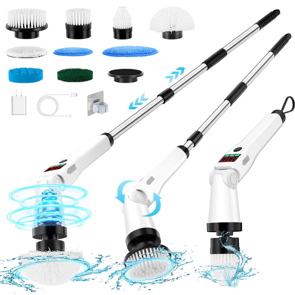 TOPONICS ELECTRIC SPIN SCRUBBER, UPGRADED ANGLE LONG HANDLE BX-QJ2404 - WHITE - Like New