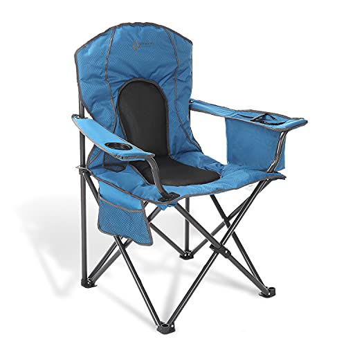 ARROWHEAD OUTDOOR PORTABLE FOLDING CAMPING CHAIR 4-CAN COOLER CUP-HOLDER - BLUE - Like New