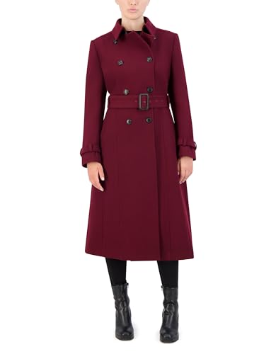COLE HAAN WOMEN'S FLARED TRENCH SLICK WOOL COAT - SIZE: WOMEN 2 - BORDEAUX - Brand New