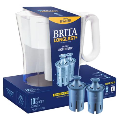 BRITA LARGE 10-CUP WATER FILTER PITCHER WITH 2 LONGLAST+ FILTERS, WAVE - Like New