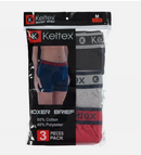 KELTEX® MEN'S COTTON BOXER BRIEFS 3 PACK - SIZE: MEN L- BLACK/GRAY/RED - Brand New