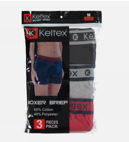 KELTEX® MEN'S COTTON BOXER BRIEFS 3 PACK - SIZE: MEN L- BLACK/GRAY/RED - Brand New