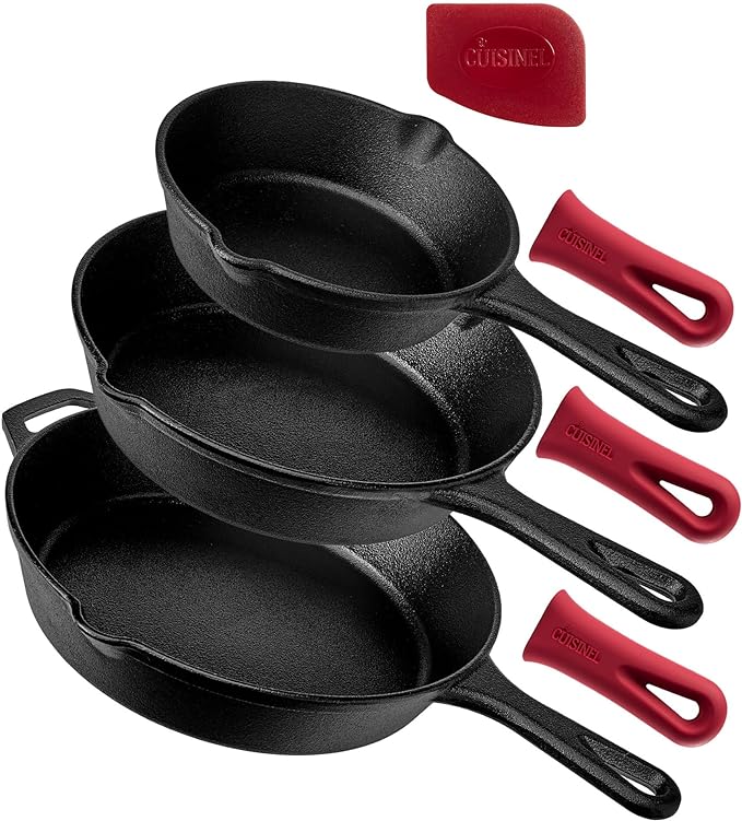 Cuisinel Cast Iron Skillets Set 3-Piece: 6" + 8" + 10" Cookware - Black - Like New