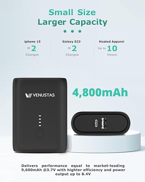 VENUSTAS MEN'S HEATED PUFFER VEST ULTRA-COMPACT 4800MAH BATTERY PACK S - BLACK - Like New