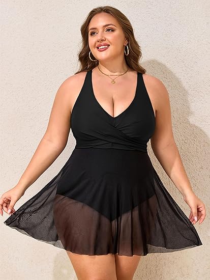 SOTHEA WOMENS PLUS SIZE BATHING SUIT ONE PIECE SWIM DRESS TUMMY - 18W - BLACK - Like New