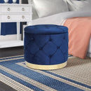 Adeco Round Velvet Storage Ottoman Multi-Function Vanity Footstool Navy - Brand New