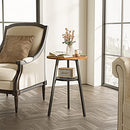 CubiCubi Round End /Side Table with Wooden Shelves Metal Frames - Rustic Brown - Like New
