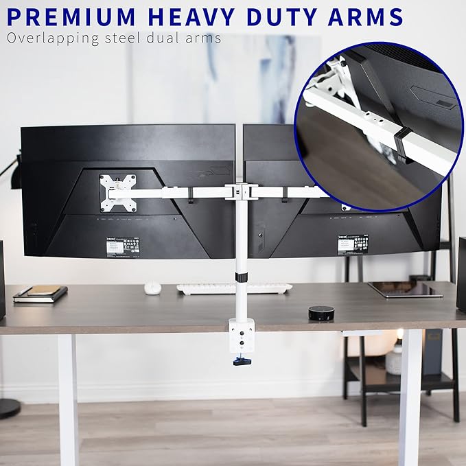 VIVO Dual LCD LED 21 to 32 inch Monitor Desk Mount Heavy Duty White STAND-V002EW - Like New