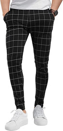 GINGTTO MENS PLAID DRESS STRETCH CHINO PANTS MEN 36 SKINNY FIT - BLACK CHECKERED - Brand New