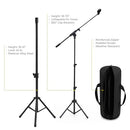 BOWENS Mini PA Speaker Stands Pair 18–51" with Microphone Stand 17–70" - Black - Brand New