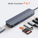GUSGU 7-IN-1 USB C Hub 4K HDMI 2× USB 3.0 5GBPS USB-C 100W PD - GRAY - Brand New