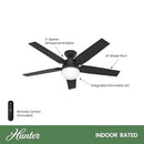 Hunter Fan 52" Ceiling Fan LED Light Remote Control CC5C25C95 - Matte Black - Like New