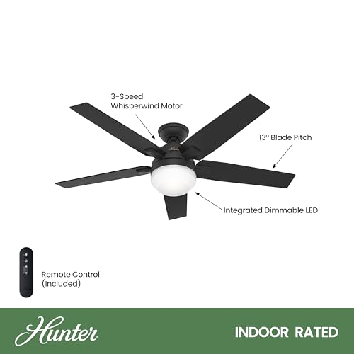 Hunter Fan 52" Ceiling Fan LED Light Remote Control CC5C25C95 - Matte Black - Like New