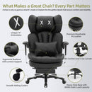 EFOMAO ERGONOMIC OFFICE CHAIR 180KG CAPACITY, PU LEATHER,LUMBAR SUPPORT - BLACK - Like New
