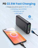 JIGA PORTABLE CHARGER POWER BANK 30000MAH USB C 22.5W FAST 3 OUTPUTS - BLACK - Like New