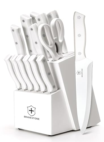 BRAVESTONE Knife Set 15 Piece Kitchen Knife Set with Block Self - Scratch & Dent