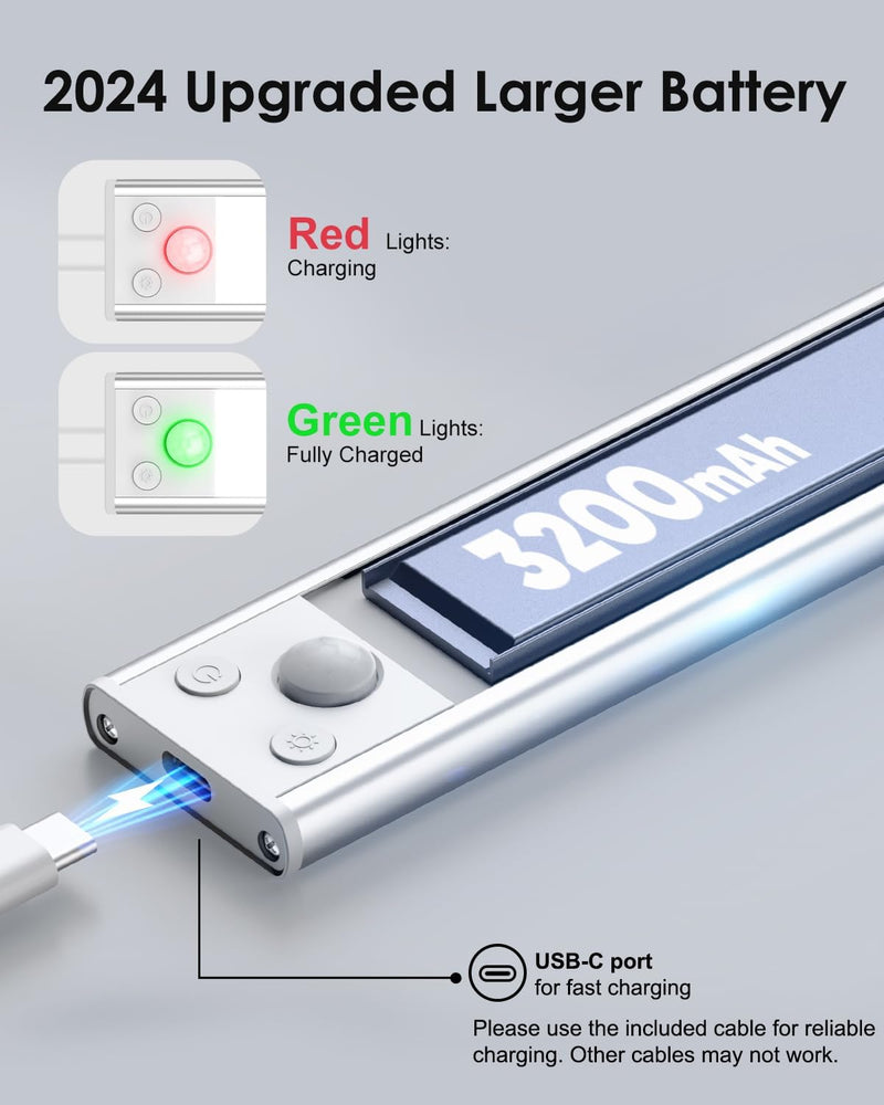 VERRON 14IN UNDER CABINET LIGHTING 3200MAH BATTERY POWERED CLOSET LIGHTS 3-PACK - Like New