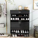 AWQM SHOE CABINET, IMPROVED FREE STANDING SHOE STORAGE CABINET - BLACK - Like New