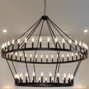 JKLX 70 INCH EXTRA LARGE WAGON WHEEL CHANDELIER 2 TIER 64-LIGHTS - BLACK - Like New