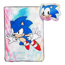 JUST FUNKY Sonic The Hedgehog Tie-Dye 45 x 60 Inch Fleece Throw Blanket & Pillow - Brand New